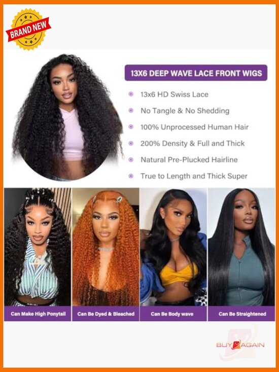 13x6 HD Lace Front Wig Human Hair Deep Curly 200 Density Glueless Wig for Women main image 4